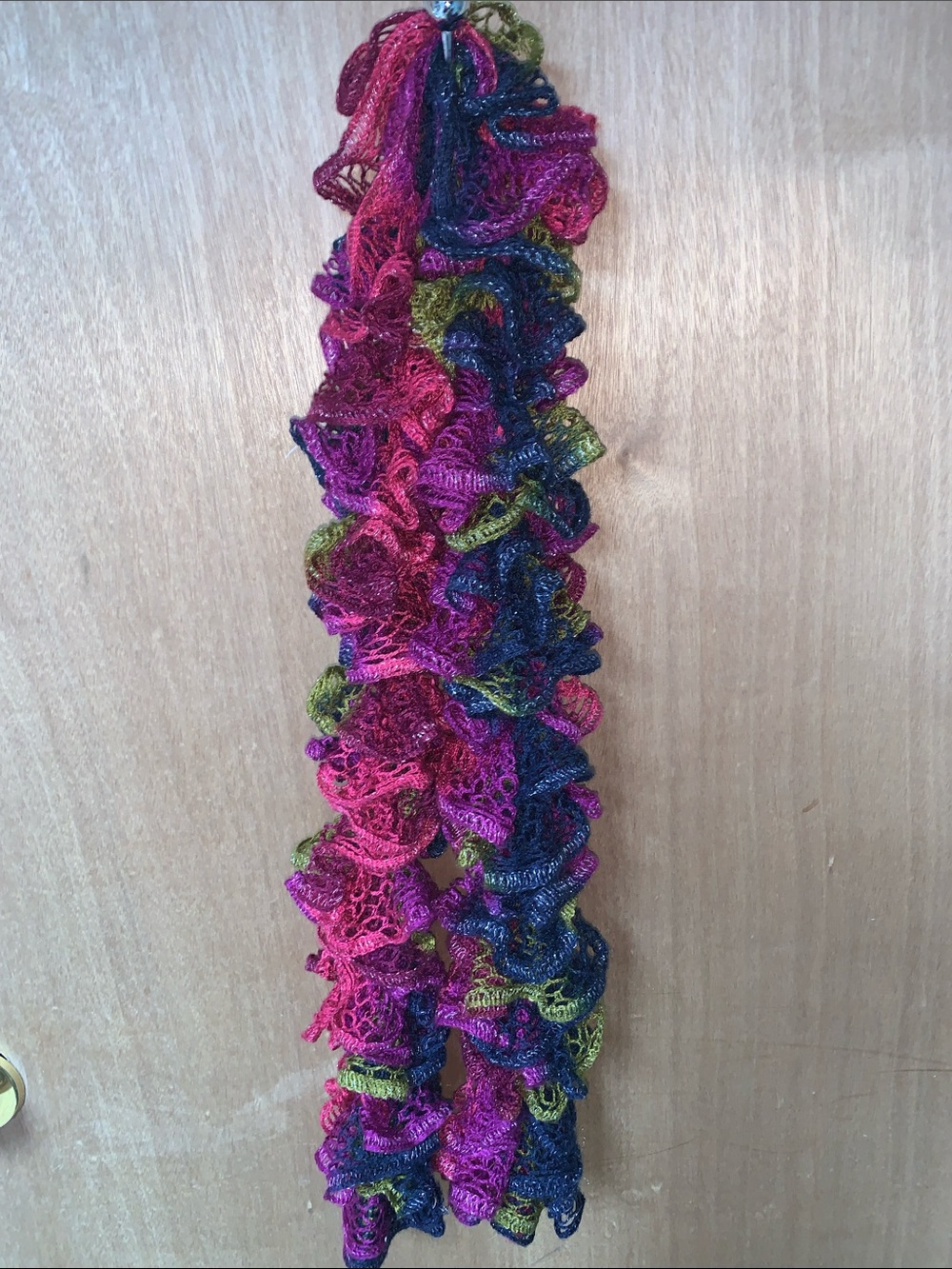 Ruffled Knit Scarf in Fuchsia, Navy & Olive